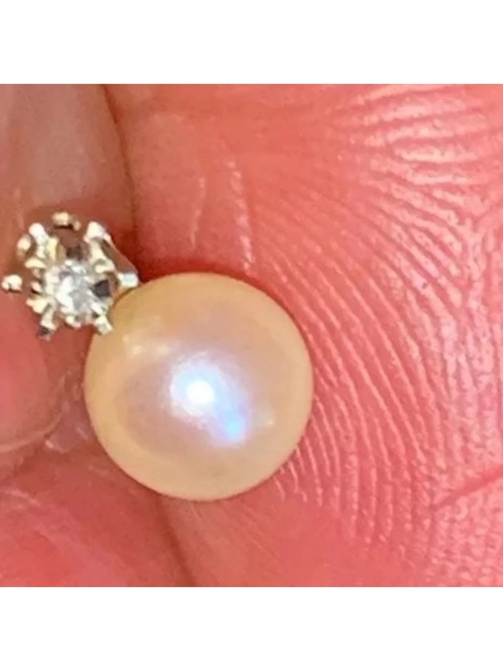 Cultured Pearl and Cubic Zirconia Stud Earrings - White Pearl